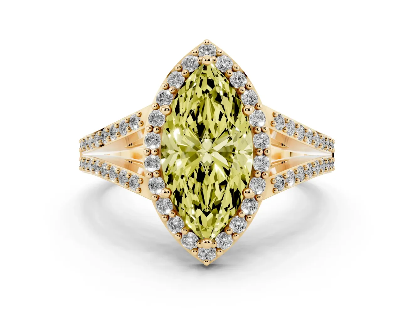 Marquise Split Shank Halo Engagement Ring Setting for a Fancy Yellow Lab-Grown Diamond | Yellow Gold