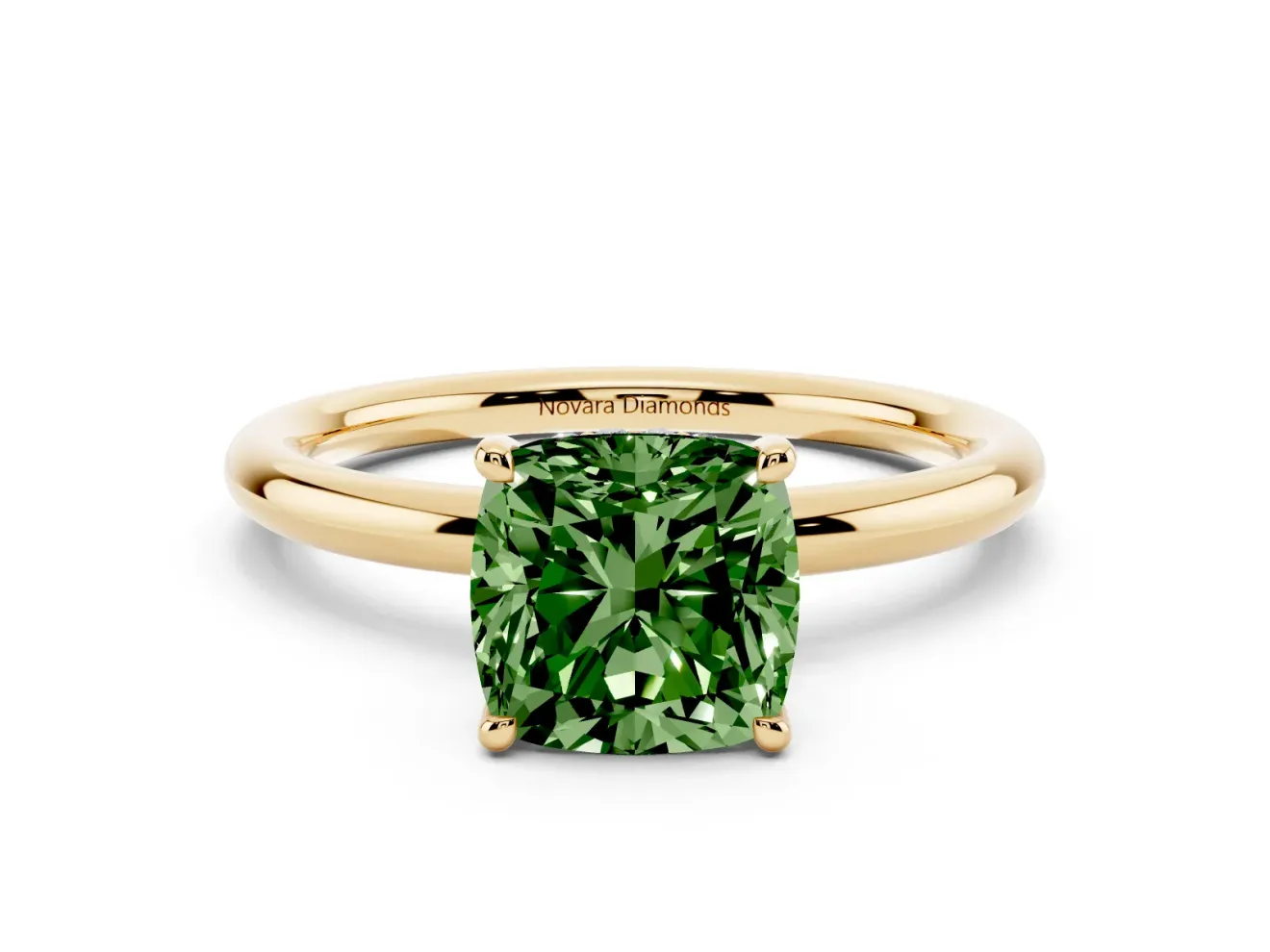 Cushion Cut Hidden Halo Ring Setting for a Fancy Green Lab-Grown Diamond | Yellow Gold