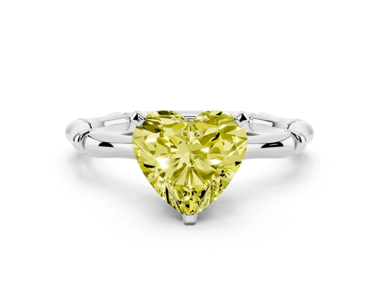 Heart-Shaped Bamboo Engagement Ring Setting for a Fancy Yellow Lab-Grown Diamond | White Gold