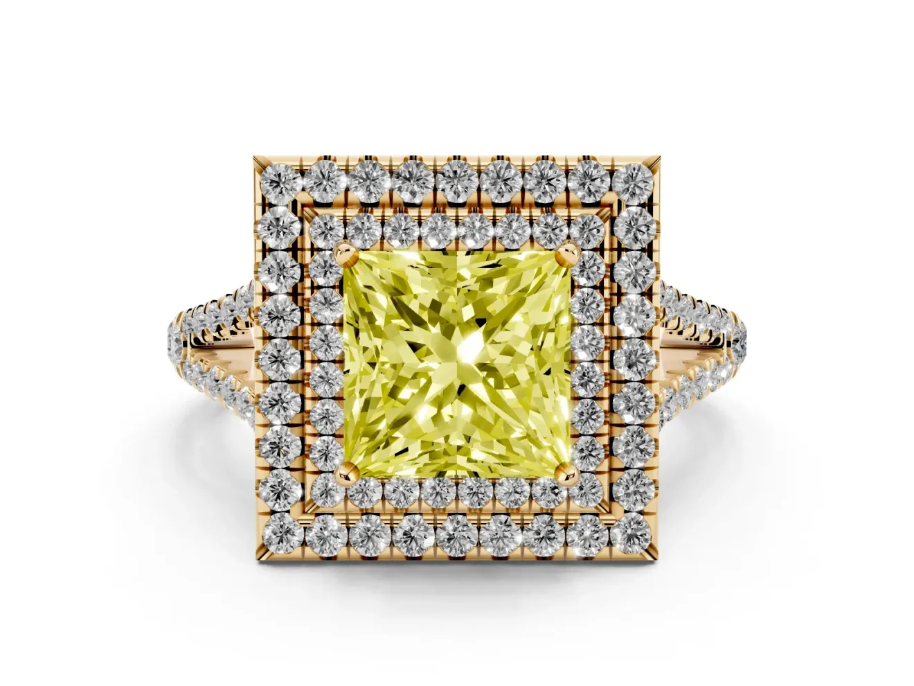 Princess Cut Halo Engagement Ring Setting for a Fancy Yellow Lab-Grown Diamond | Yellow Gold - Design NV-24799