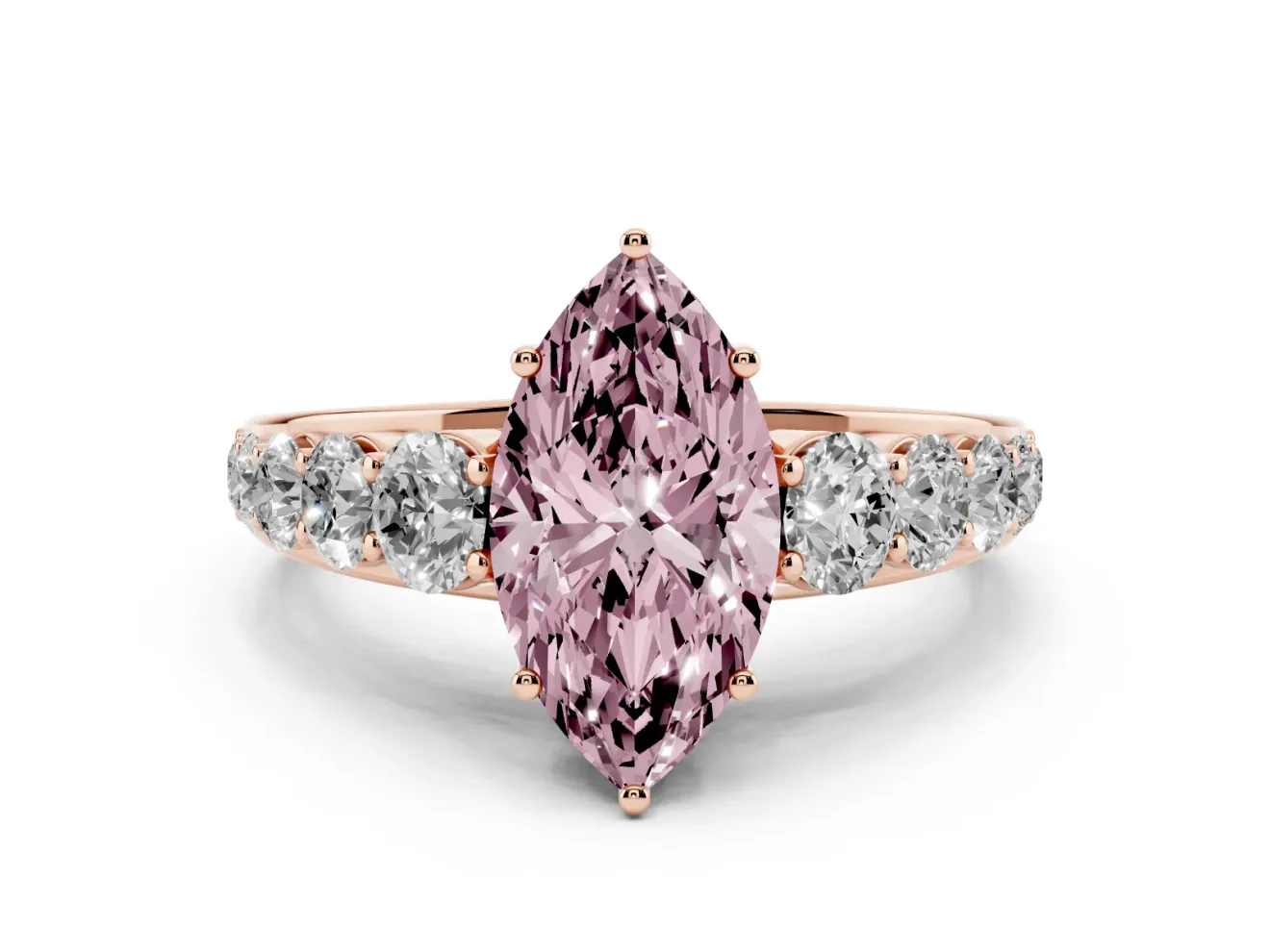 Marquise Graduated Side Stone Engagement Ring Setting for a Fancy Pink Lab-Grown Diamond | Flat Top Band | Rose Gold