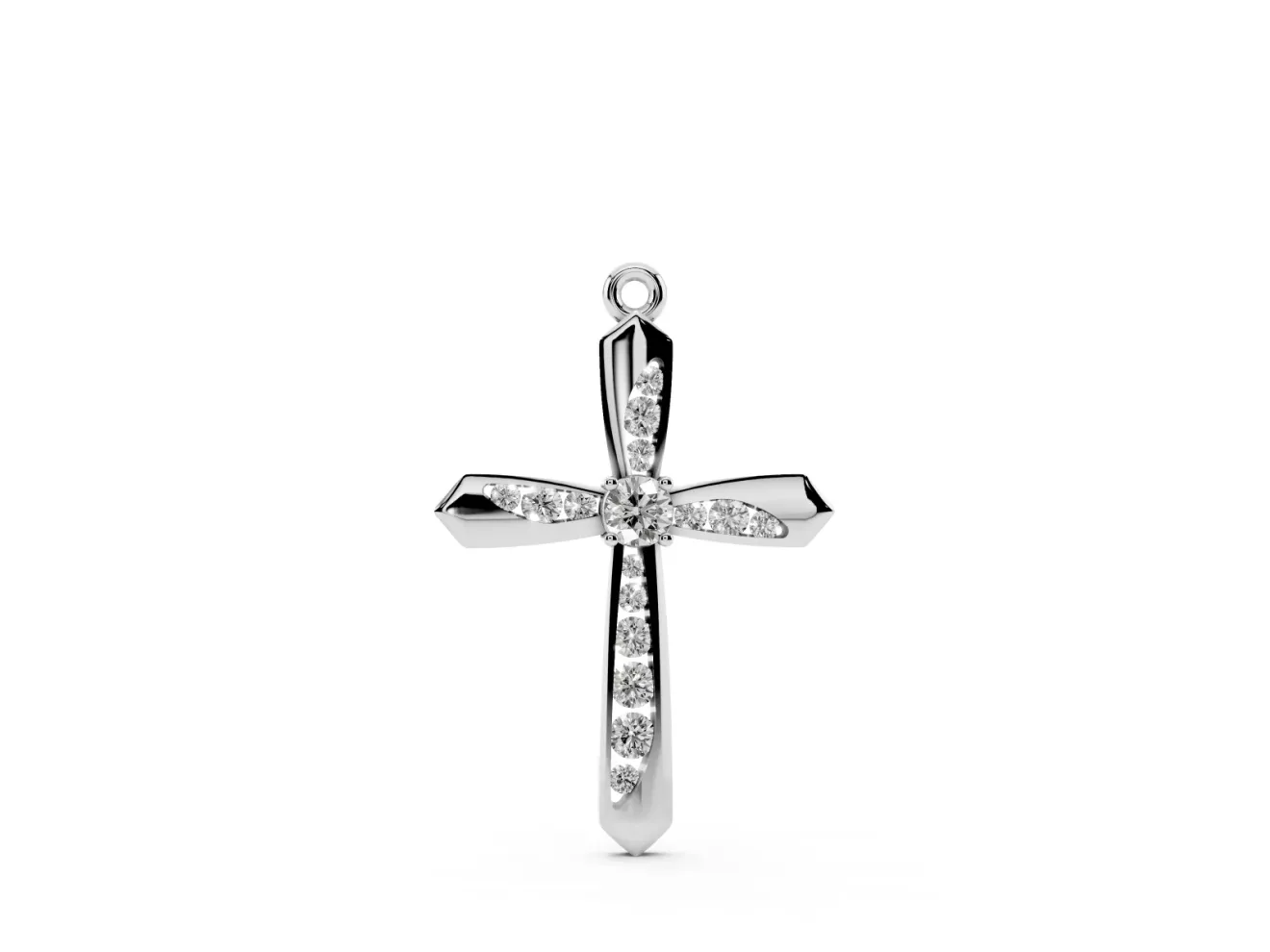 Round Lab-Grown Diamond Pavé Cross Pendant Necklace | Flared Pointed Arms | White Gold