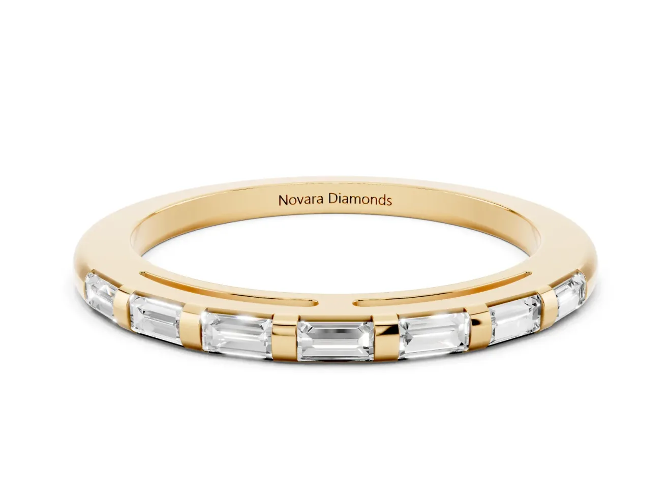 Baguette Lab-Grown Diamond Channel Set Wedding Band | Bar Dividers | Yellow Gold