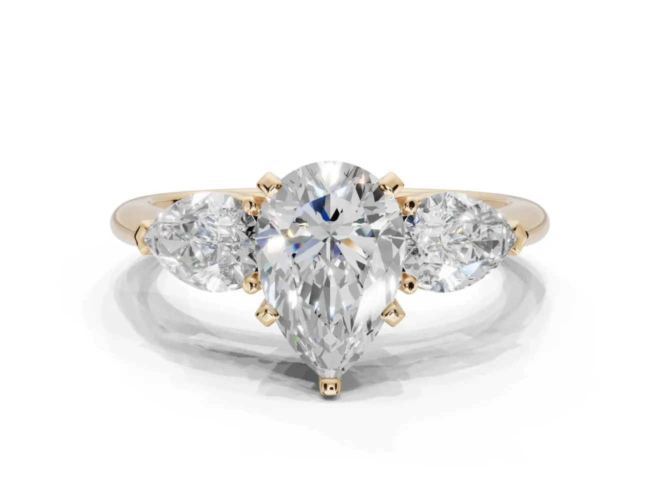 Pear-Shaped Three-Stone Engagement Ring Setting | Pear Side Stones | Yellow Gold