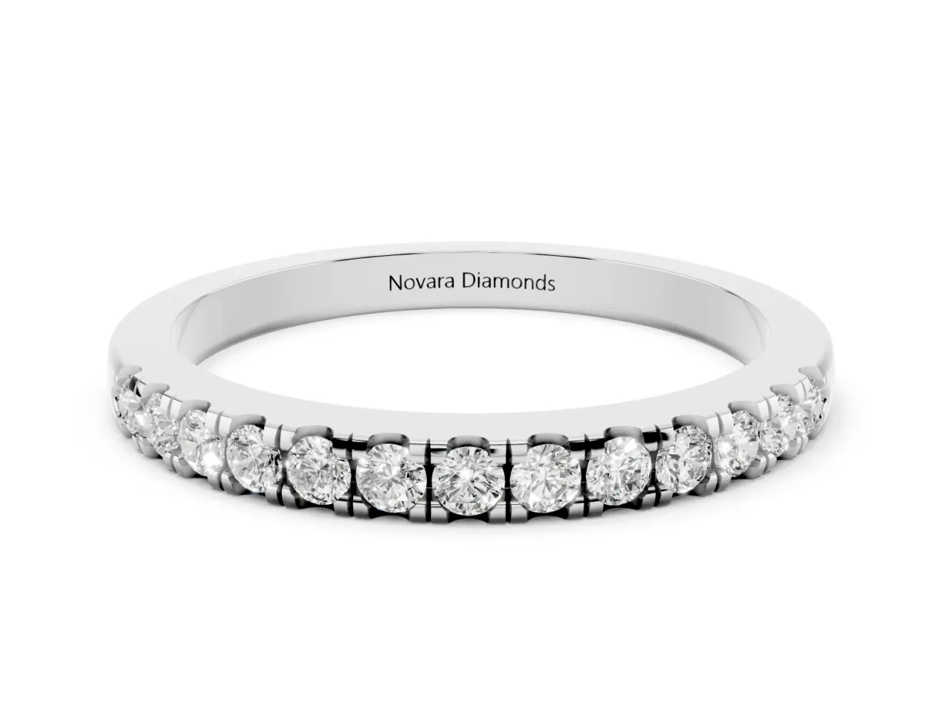 Round Diamond Pavé Eternity Band Set in Silver with Delicate Prongs