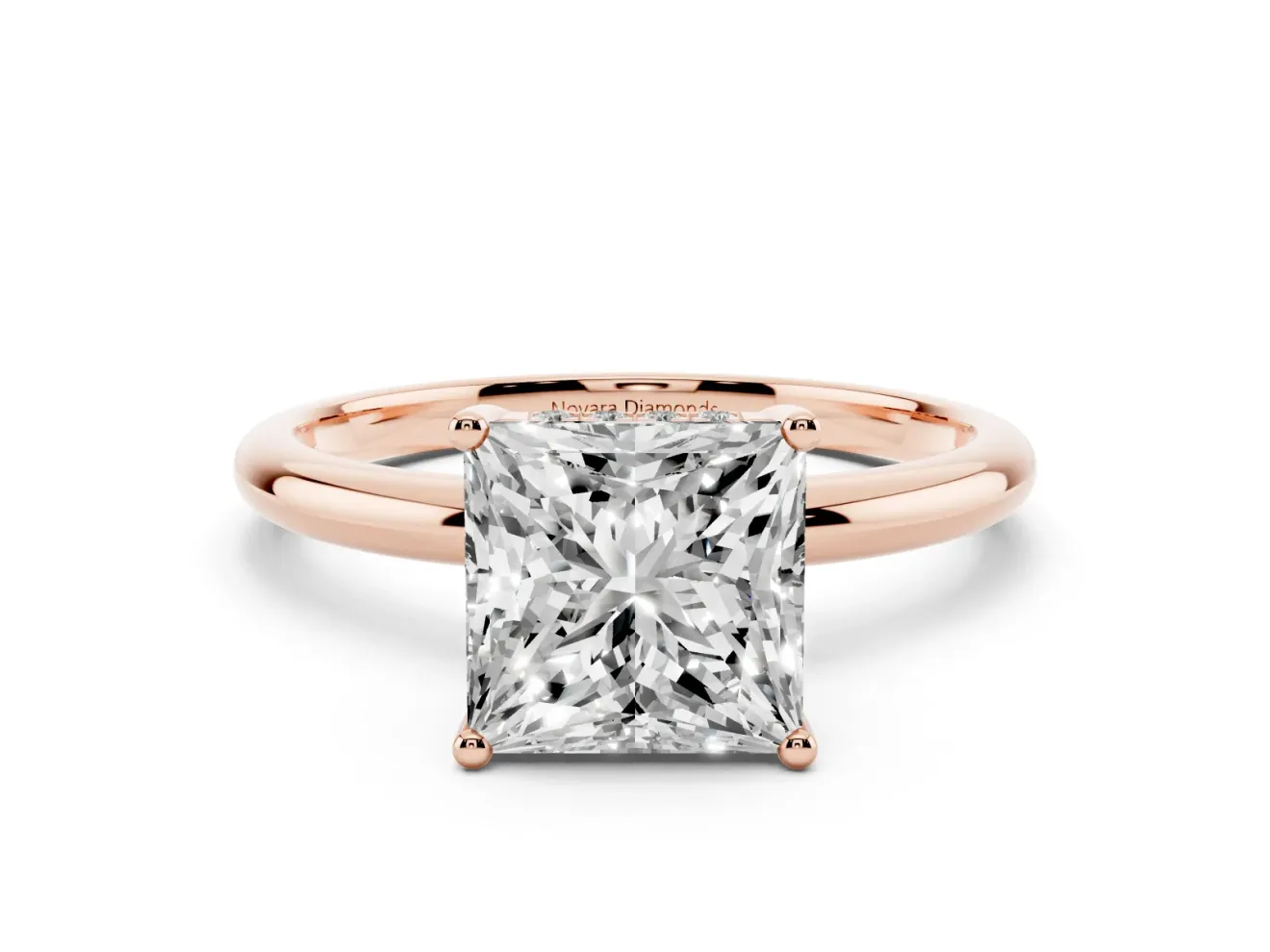 Princess Cut Diamond Solitaire Engagement Ring Set in Rose gold with Prong Setting and Polished Band