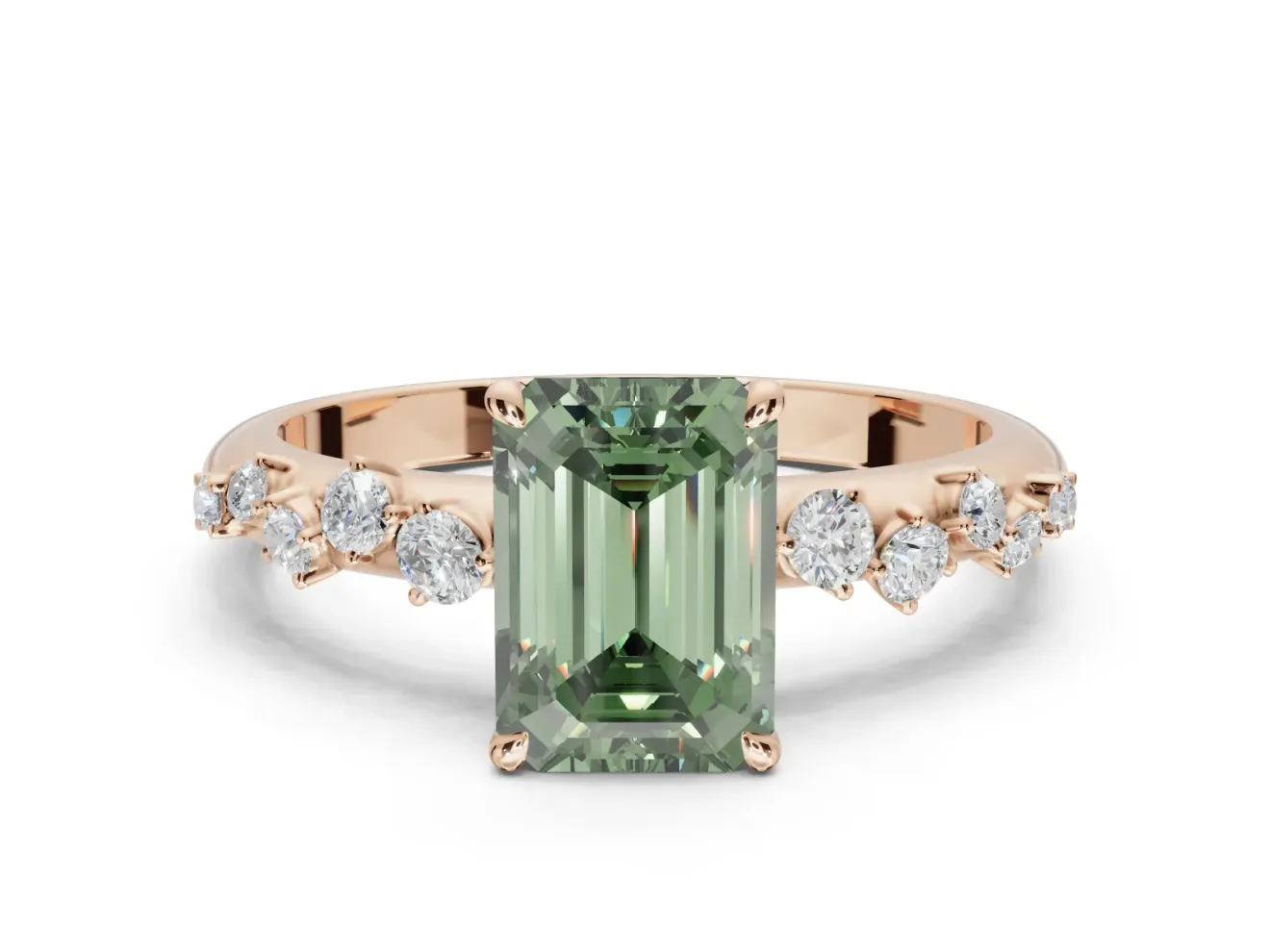 Emerald Cut Graduated Solitaire Engagement Ring Setting for a Fancy Green Lab-Grown Diamond | Rose Gold