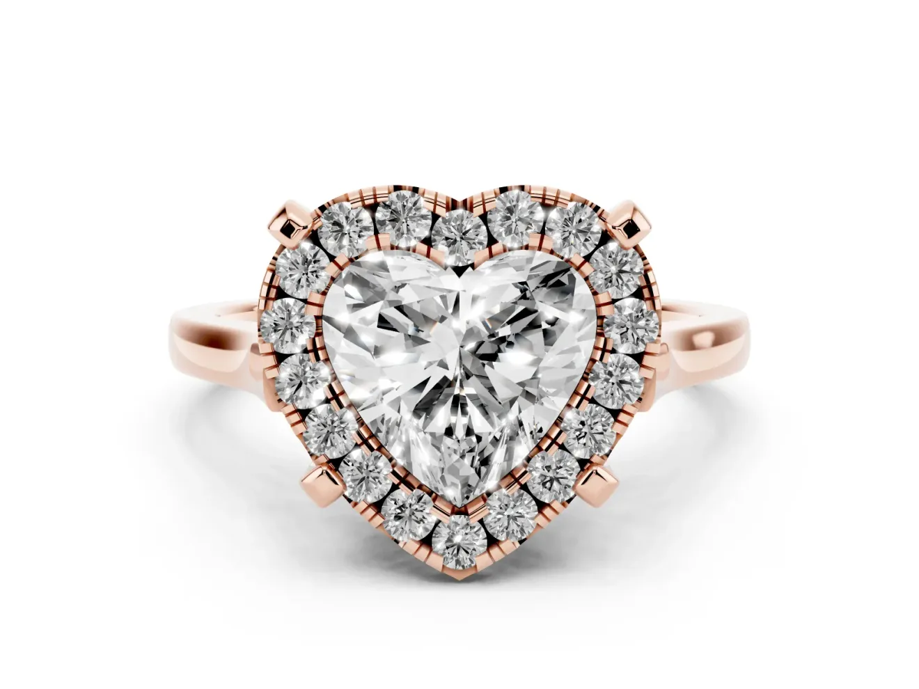 Heart-Shaped Claw Corner Halo Engagement Ring Setting | Slim Plain Band | Rose Gold