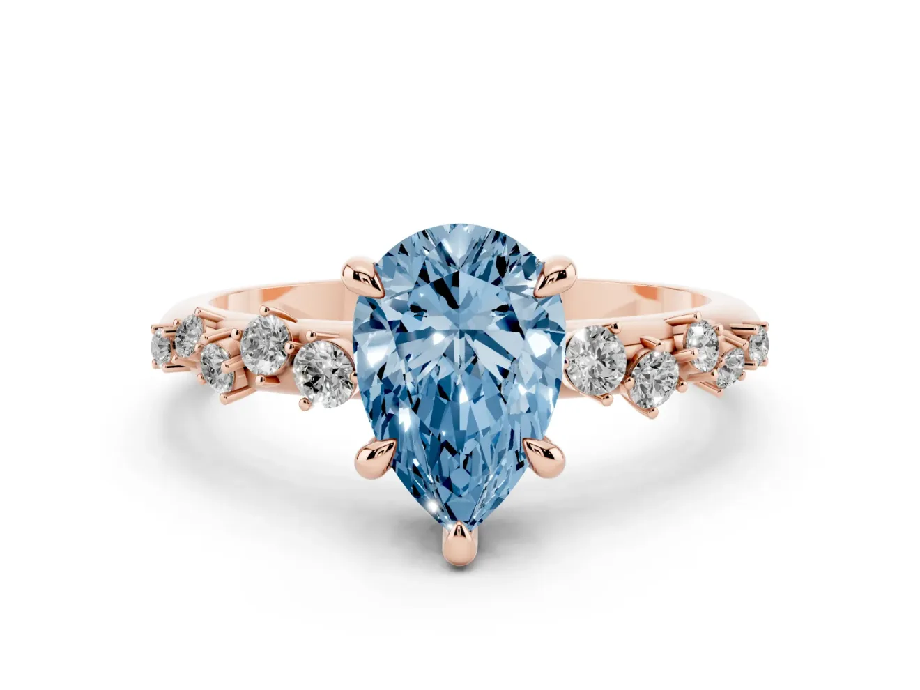 Pear-Shaped Graduated Accent Engagement Ring Setting for a Fancy Blue Lab-Grown Diamond | Rose Gold