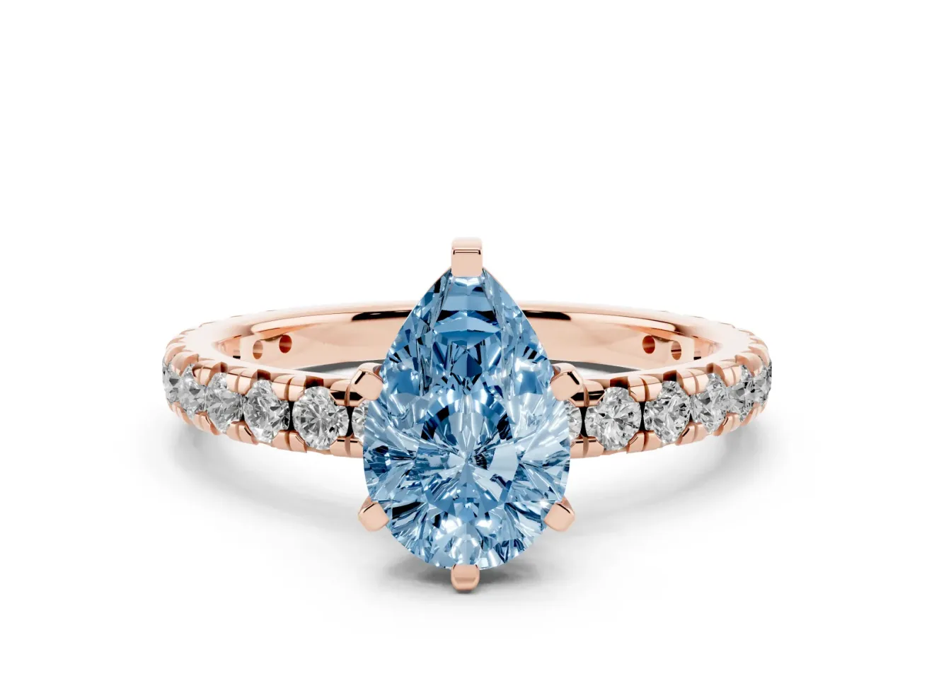 Pear-Shaped Pavé Engagement Ring Setting for a Fancy Blue Lab-Grown Diamond | Rose Gold