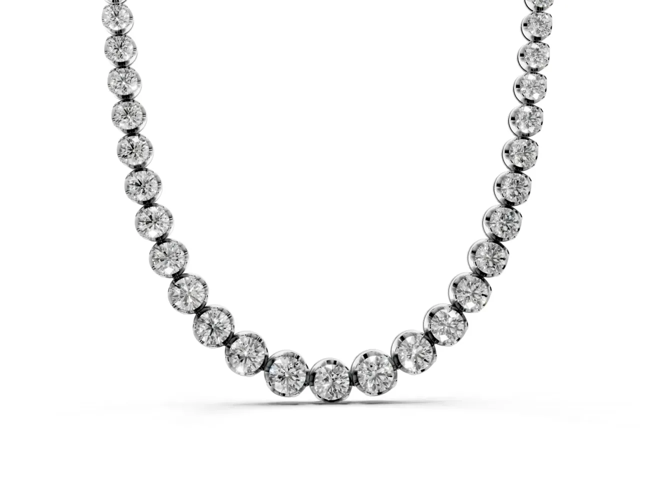 Round Lab-Grown Diamond Graduated Bezel Tennis Necklace | Close-Set Bezels | White Gold