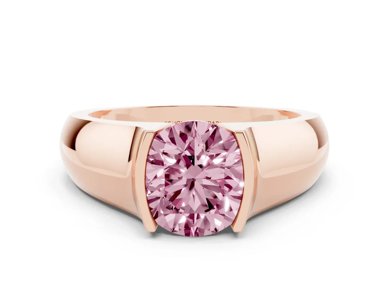 Round Half Bezel Engagement Ring Setting for a Fancy Pink Lab-Grown Diamond | Wide Band | Rose Gold