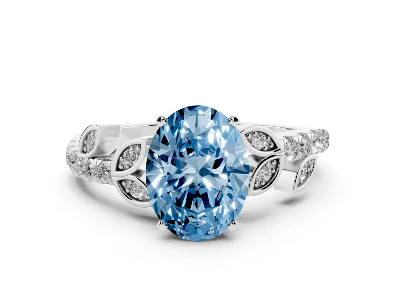 Oval Leaf Pavé Engagement Ring Setting for a Fancy Blue Lab-Grown Diamond | Platinum