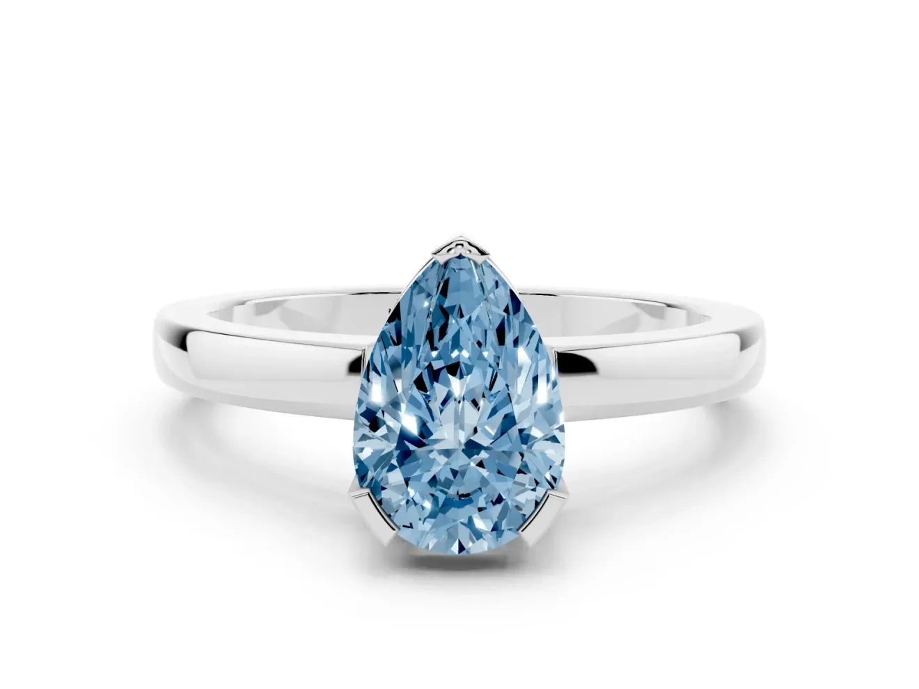 Pear-Shaped Solitaire Engagement Ring Setting for a Fancy Blue Lab-Grown Diamond | Flat Tab Prongs | Platinum
