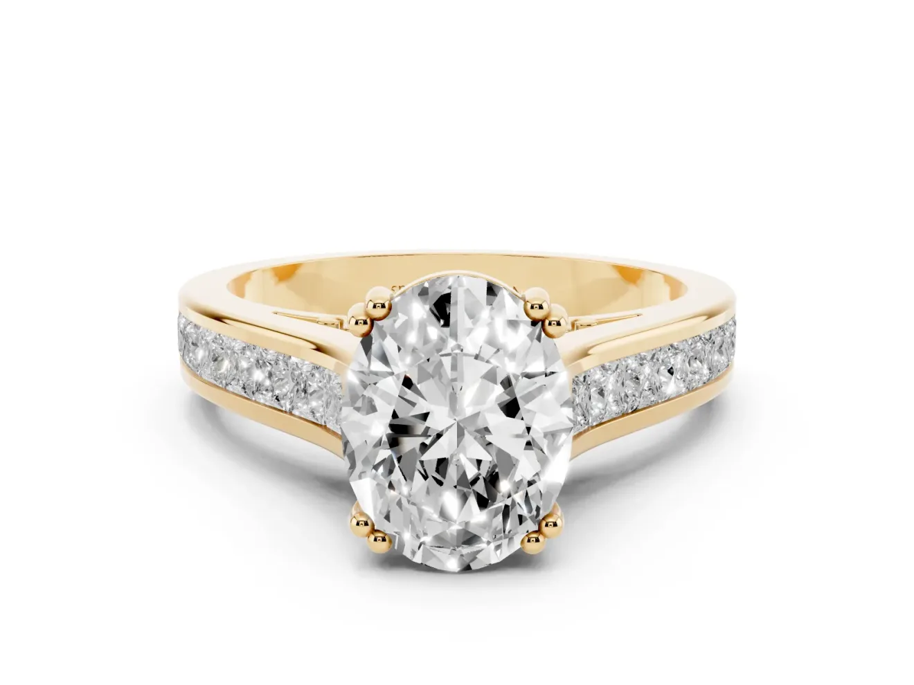 Oval Cathedral Channel Set Engagement Ring Setting | Double Claw Prongs | Yellow Gold