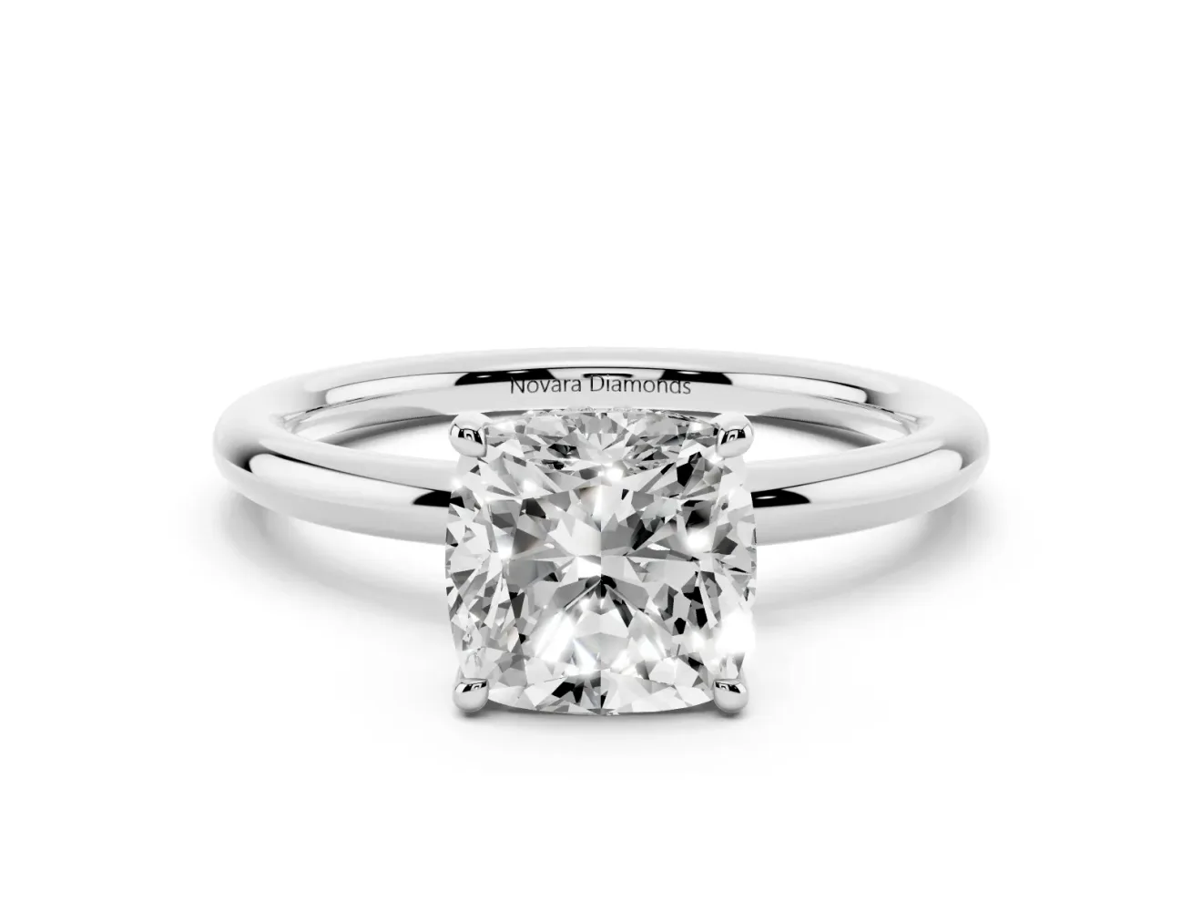 Cushion Cut Diamond Solitaire Ring Set in White gold with Thin Band and Prong Setting