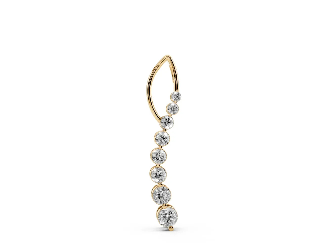 Round Lab-Grown Diamond Graduated Curved Bar Pendant Necklace | Open Wire Bail | Yellow Gold