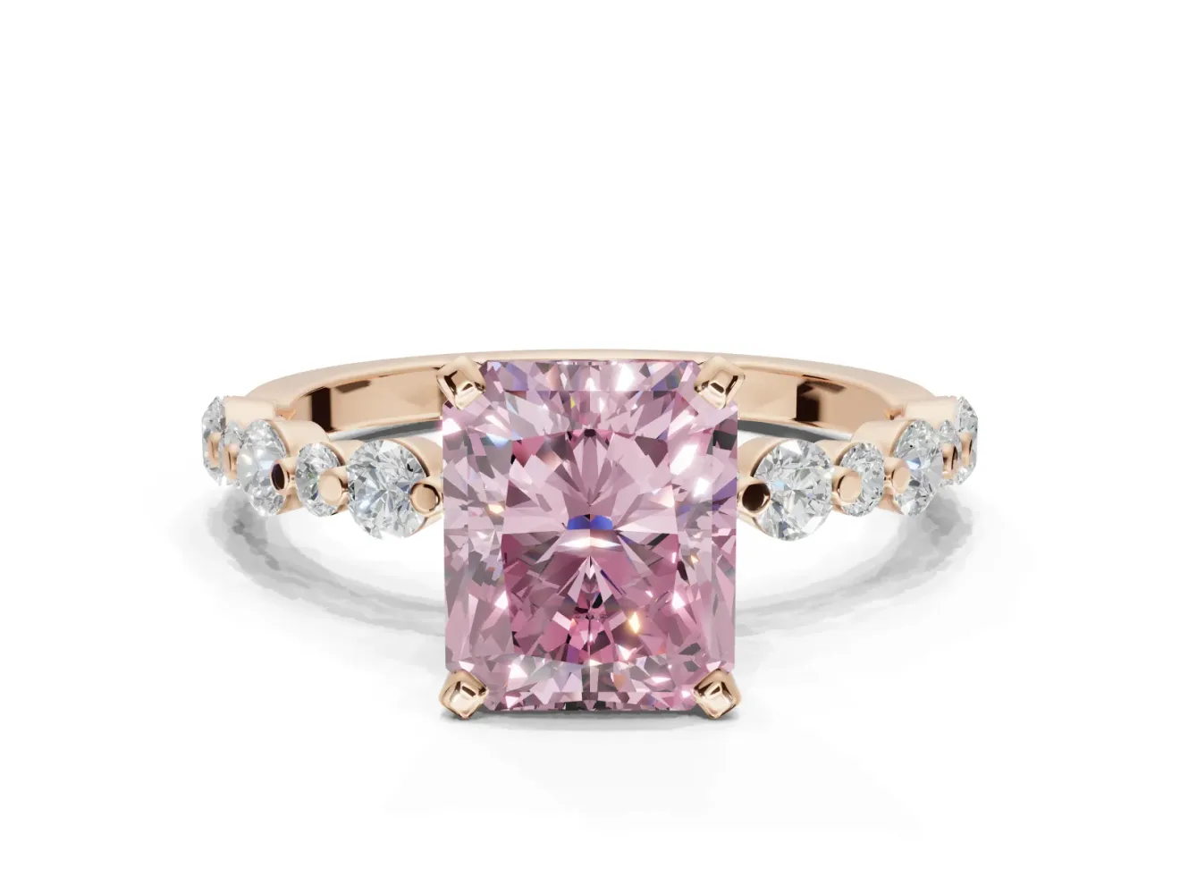 Radiant Cut Pavé Solitaire Engagement Ring Setting for a Fancy Pink Lab-Grown Diamond | Alternating Accents | Rose Gold
