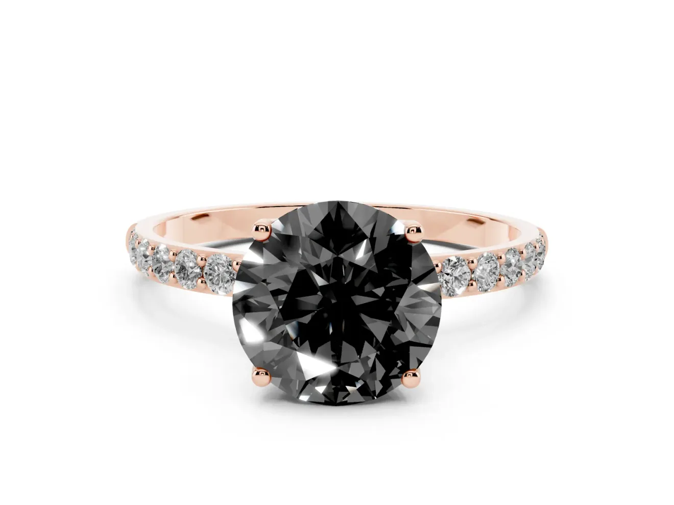 Round Pavé Solitaire Engagement Ring Setting for a Black Center | Fine Line Pavé Band | Rose Gold