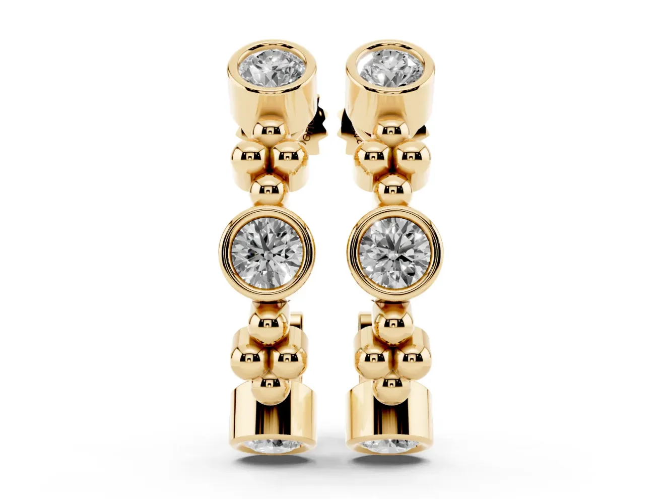 Round Lab-Grown Diamond Bezel Hoop Earrings | Metal Bead Clusters | Yellow Gold