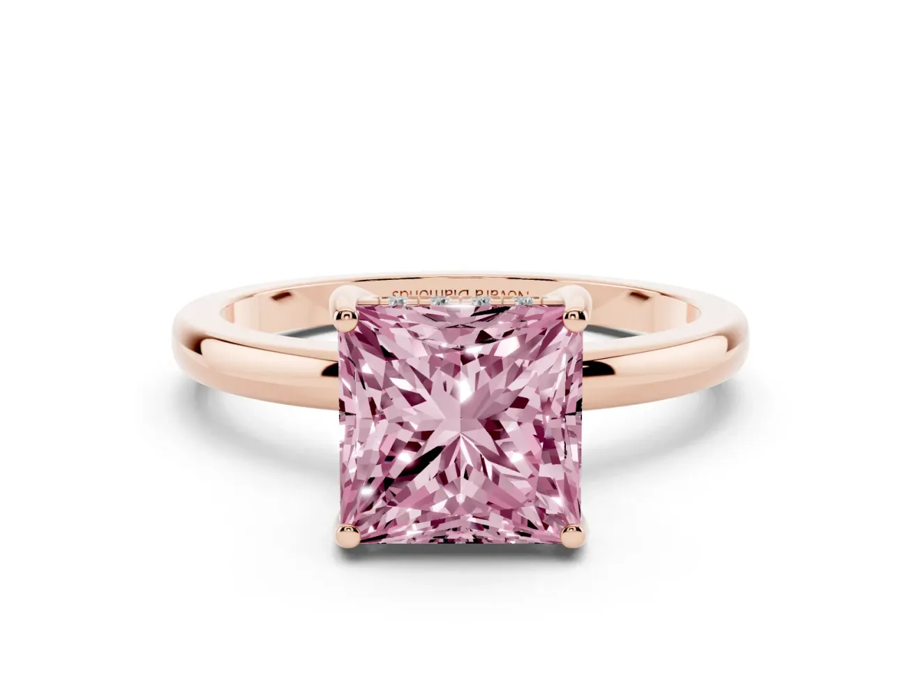 Princess Cut Engagement Ring Setting for a Fancy Pink Lab-Grown Diamond | Hidden Halo | Rose Gold