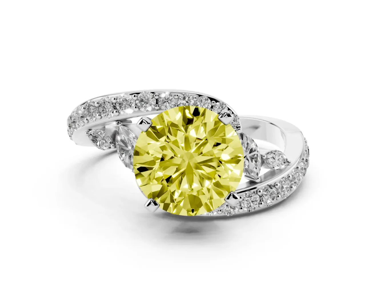 Round Bypass Engagement Ring Setting for a Fancy Yellow Lab-Grown Diamond | Platinum