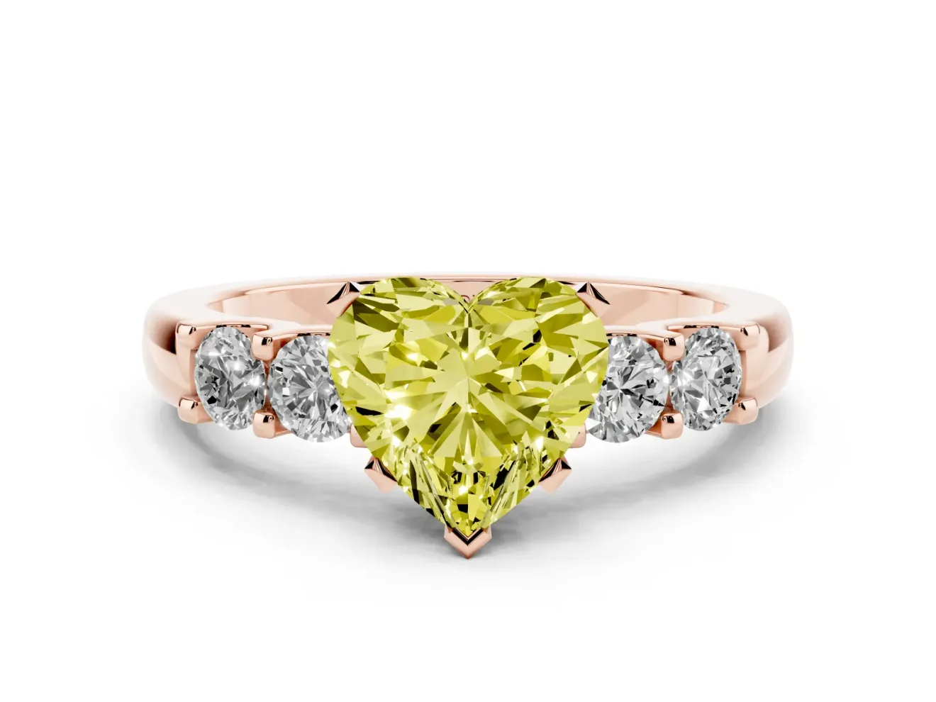 Heart-Shaped Five Stone Engagement Ring Setting for a Fancy Yellow Lab-Grown Diamond | Rose Gold