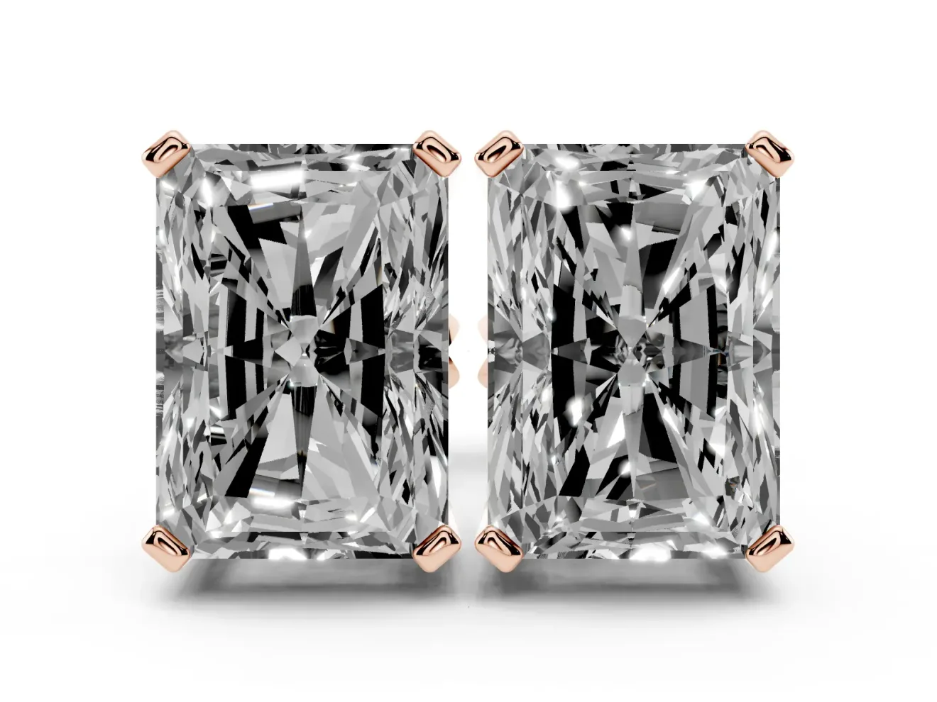 Radiant Cut Diamond Solitaire Stud Earrings Set in Rose gold with Basket Setting