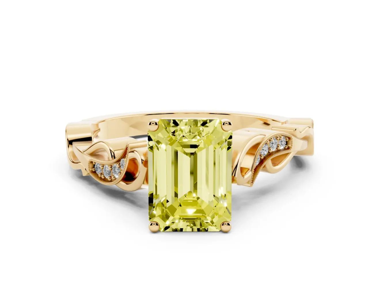 Emerald Cut Vine Engagement Ring Setting for a Fancy Yellow Lab-Grown Diamond | Yellow Gold