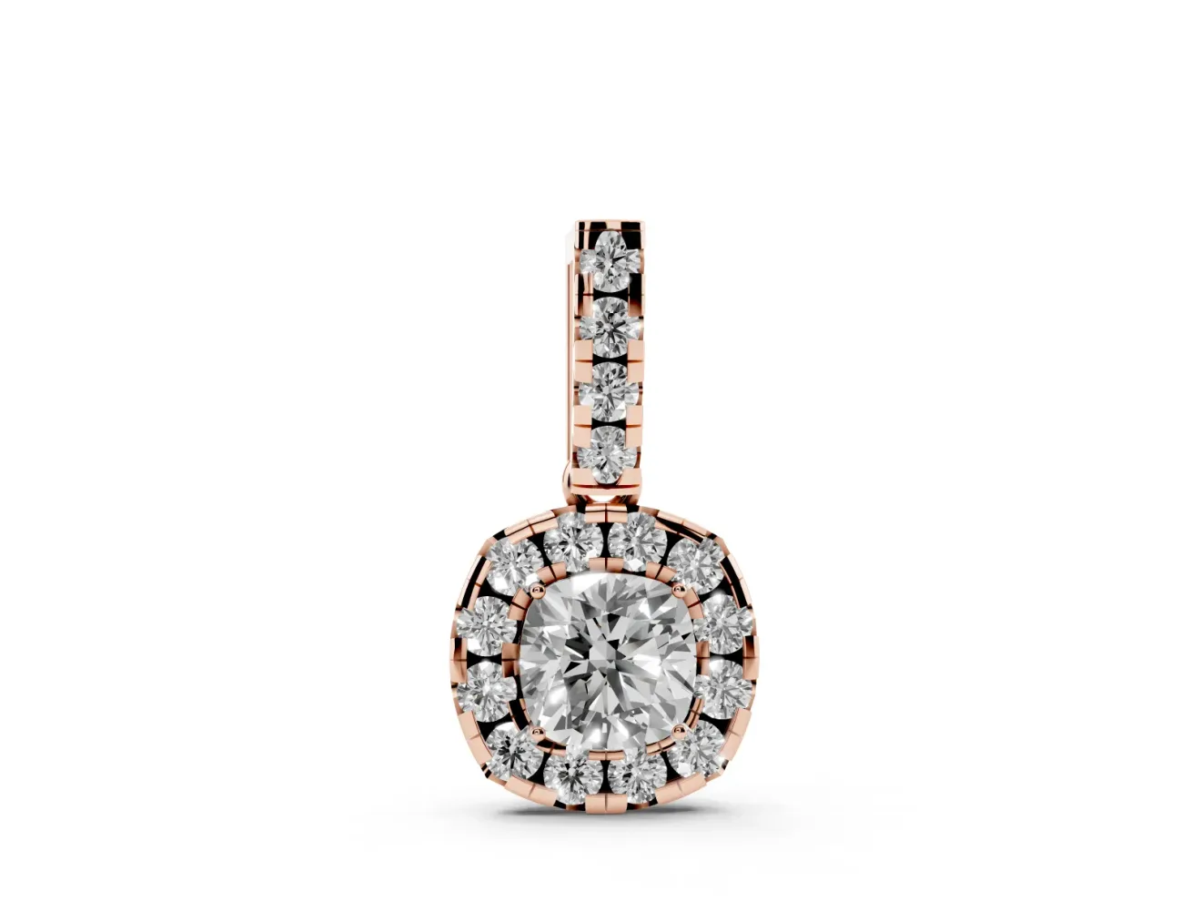 Cushion Cut Lab-Grown Diamond Halo Pendant Necklace | Prong-Set Stone Bail | Rose Gold