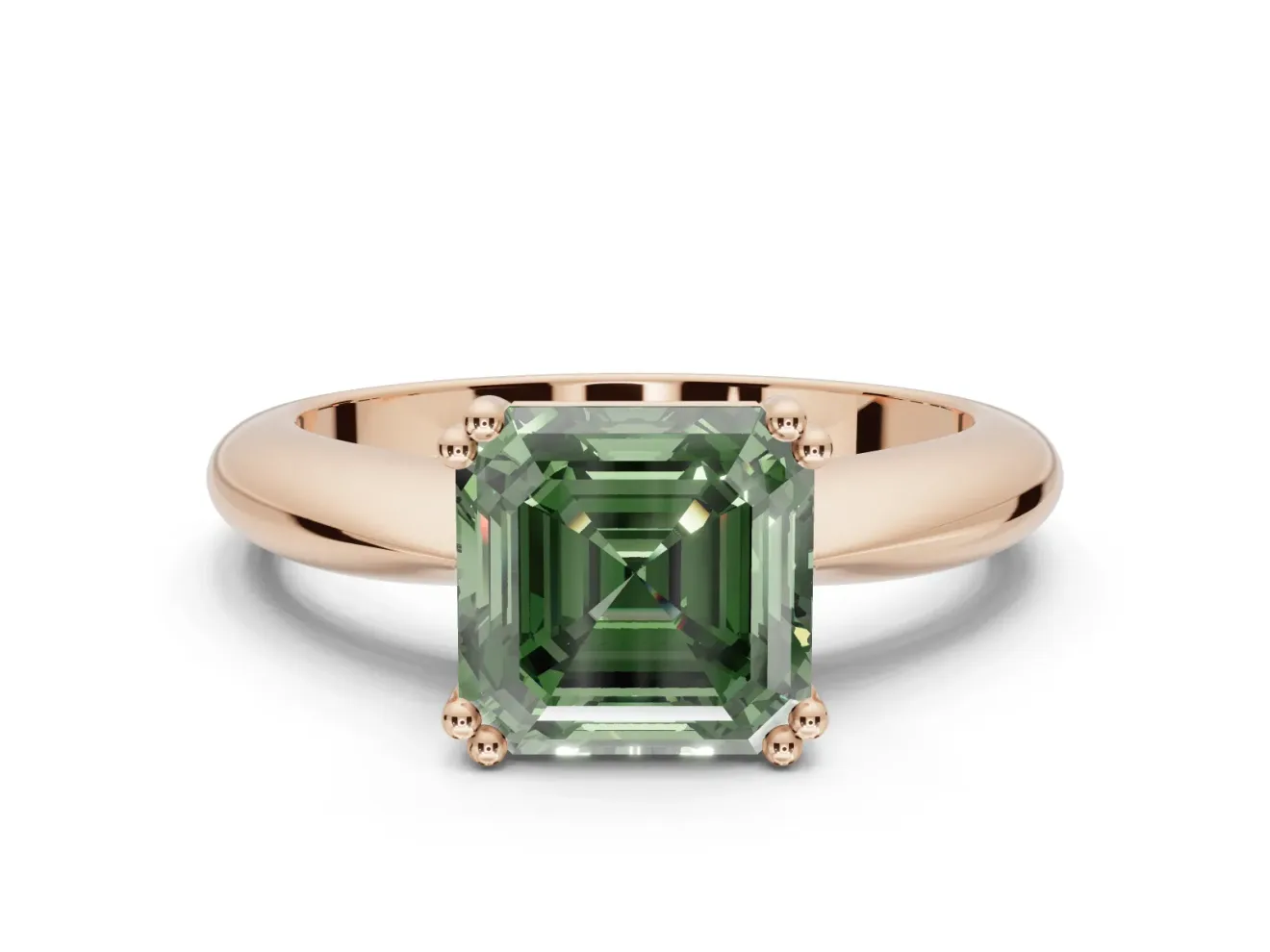 Princess Cut Tapered Solitaire Engagement Ring Setting for a Fancy Green Lab-Grown Diamond | Rose Gold