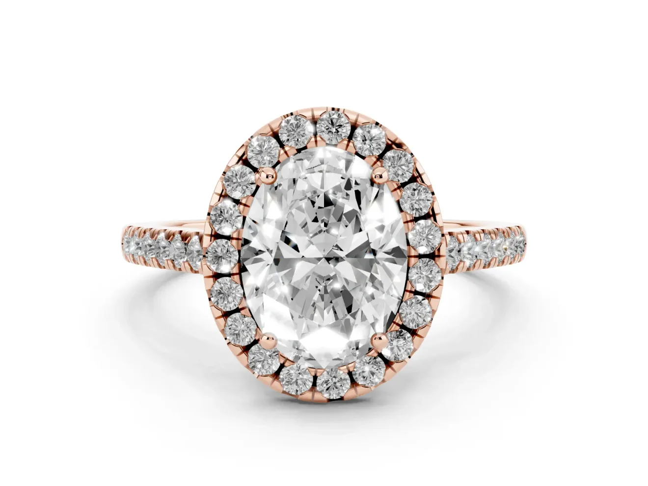 Oval Raised Halo Engagement Ring Setting | Pave Band | Rose Gold