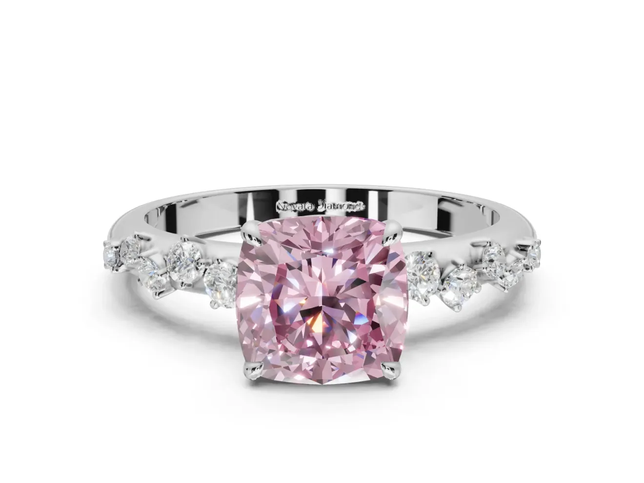 Cushion Cut Graduated Solitaire Engagement Ring Setting for a Fancy Pink Lab-Grown Diamond | Sterling Silver