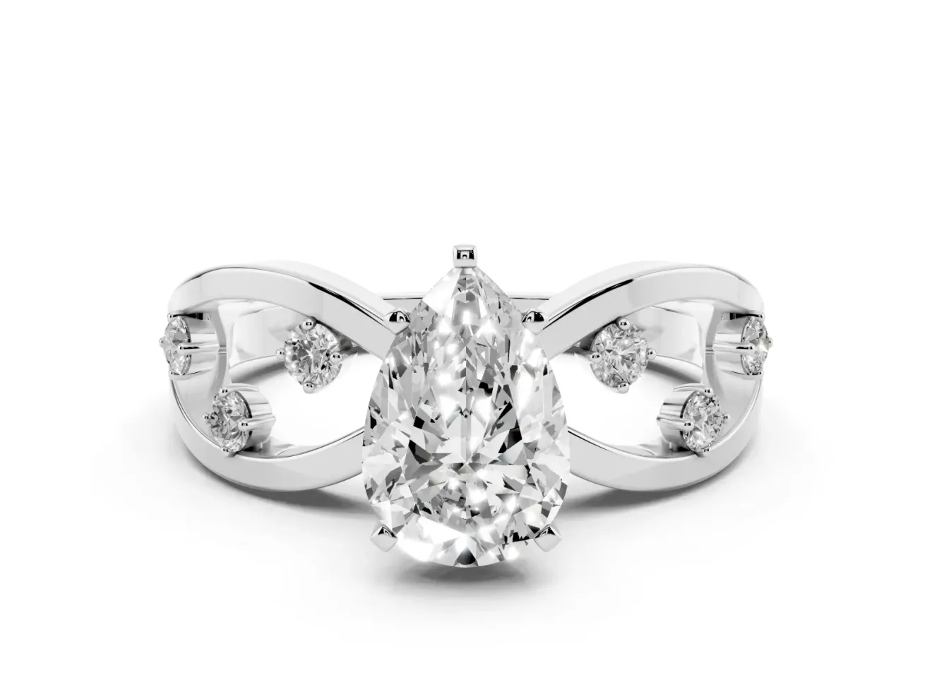 Pear-Shaped Open Loop Engagement Ring Setting | Scattered Accents | Sterling Silver