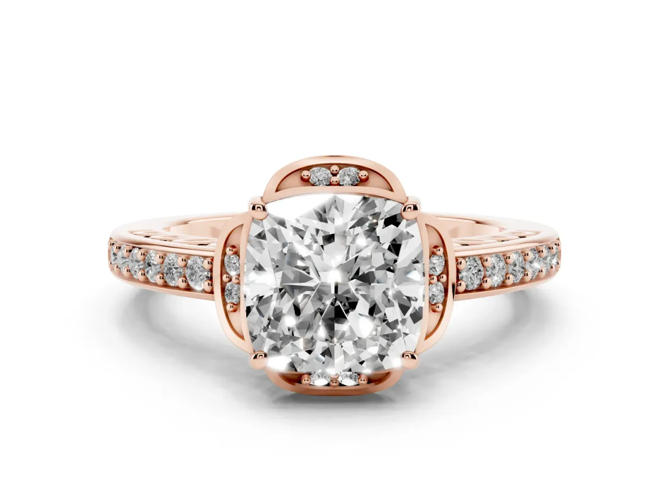 Cushion Cut Floral Pavé Engagement Ring Setting | Petal Accents | Rose Gold