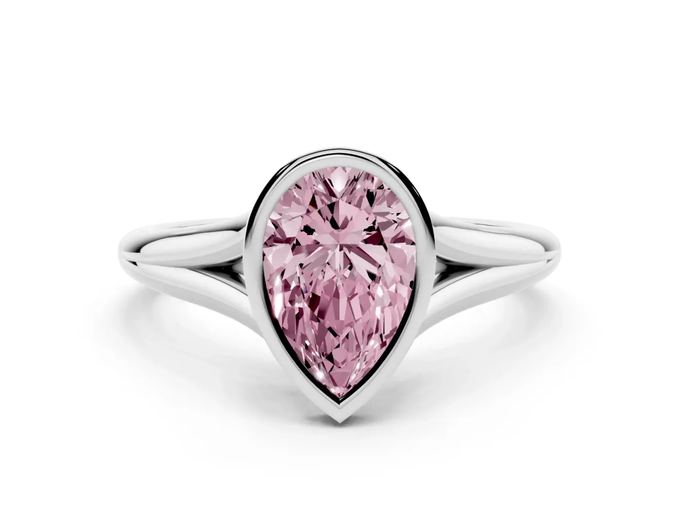 Pear-Shaped Bezel Engagement Ring Setting for a Fancy Pink Lab-Grown Diamond | Platinum