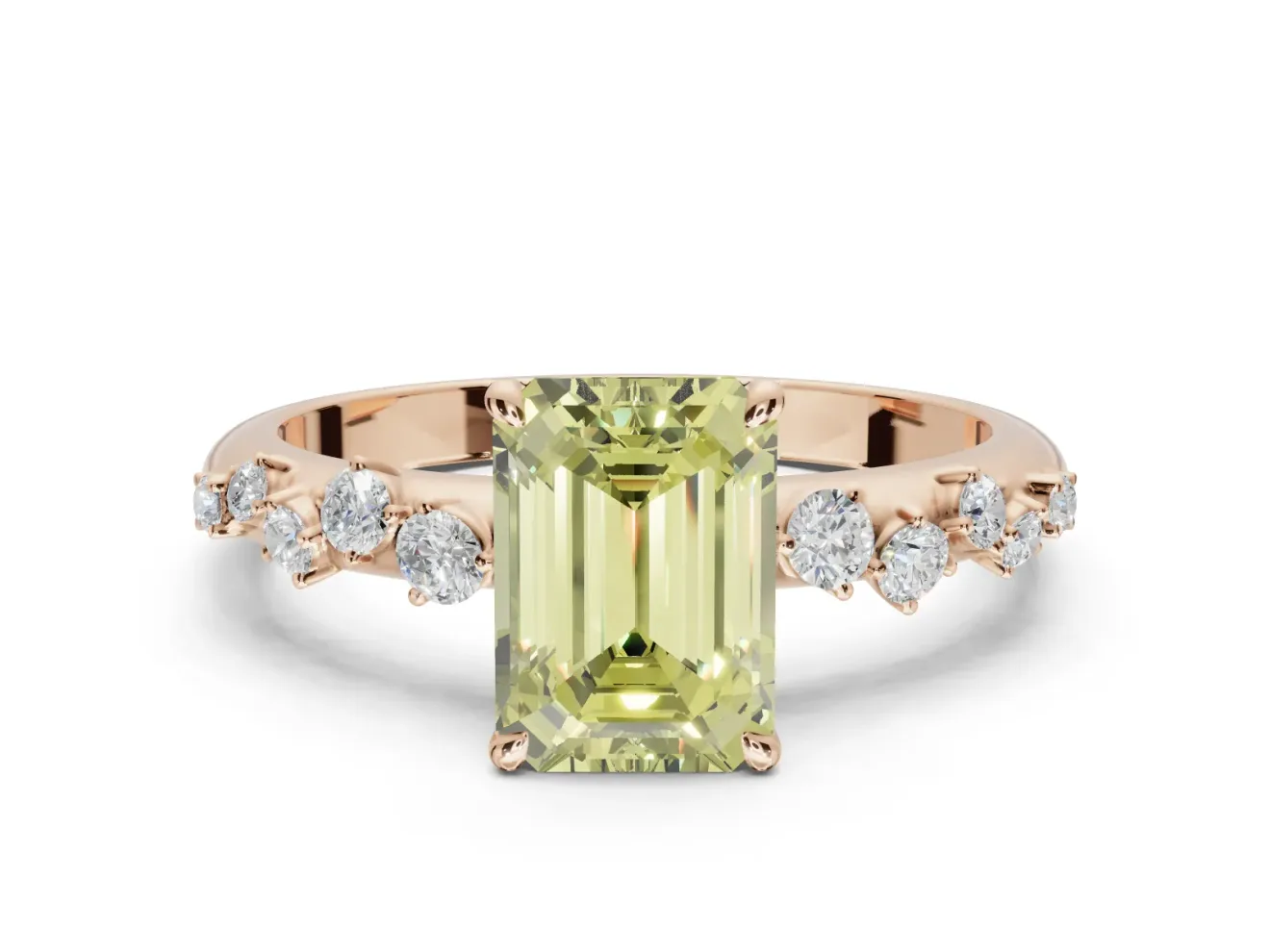 Emerald Cut Graduated Solitaire Engagement Ring Setting for a Fancy Yellow Lab-Grown Diamond | Rose Gold