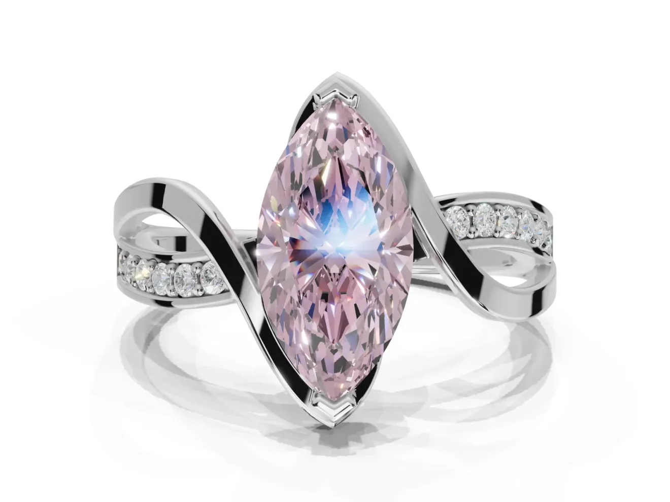 Marquise Bypass Solitaire Engagement Ring Setting for a Fancy Pink Lab-Grown Diamond | Platinum