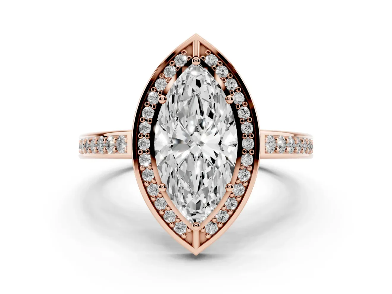Marquise Sectioned Halo Engagement Ring Setting | Pavé Gallery and Band | Rose Gold
