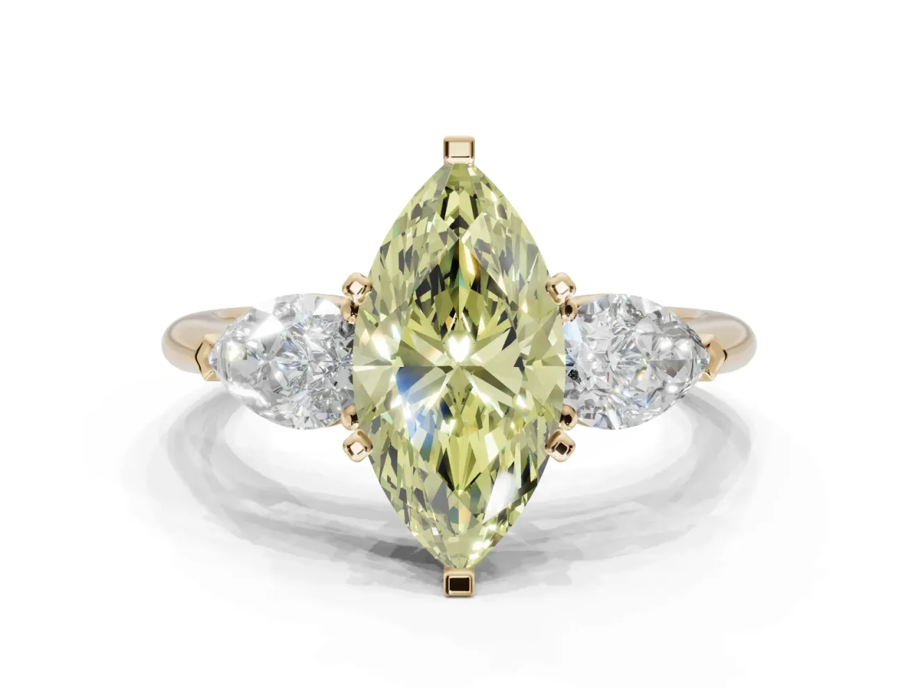 Marquise 3-Stone Engagement Ring Setting for a Fancy Yellow Lab-Grown Diamond | Yellow Gold
