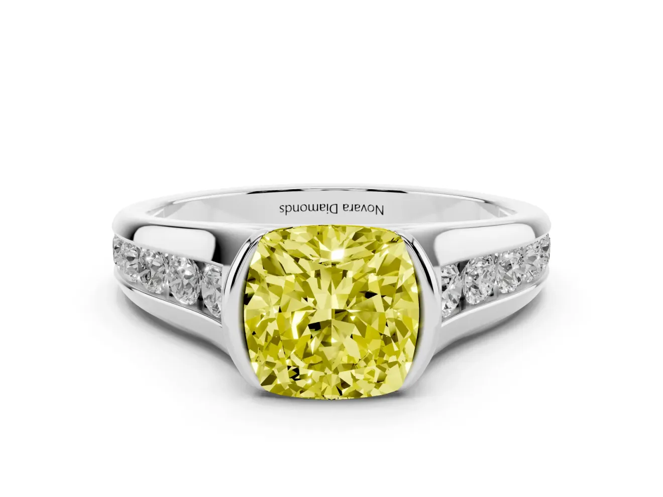 Cushion Cut Half Bezel Engagement Ring Setting for a Fancy Yellow Lab-Grown Diamond | Sterling Silver