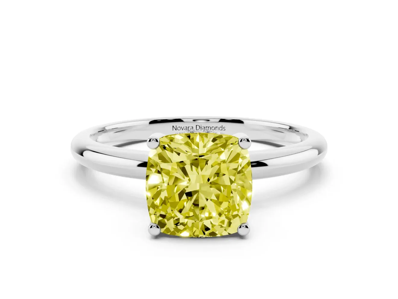 Cushion Cut Micro-Prong Hidden Halo Engagement Ring Setting for a Fancy Yellow Lab-Grown Diamond | Plain Band | Platinum