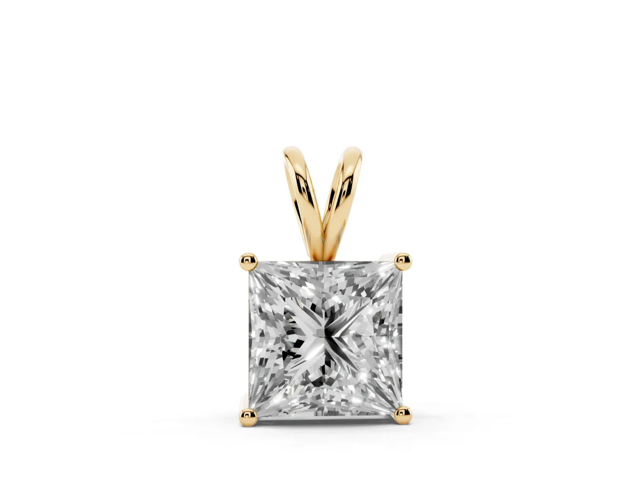 Princess Cut Lab-Grown Diamond Solitaire Pendant | Split Bail | Yellow Gold