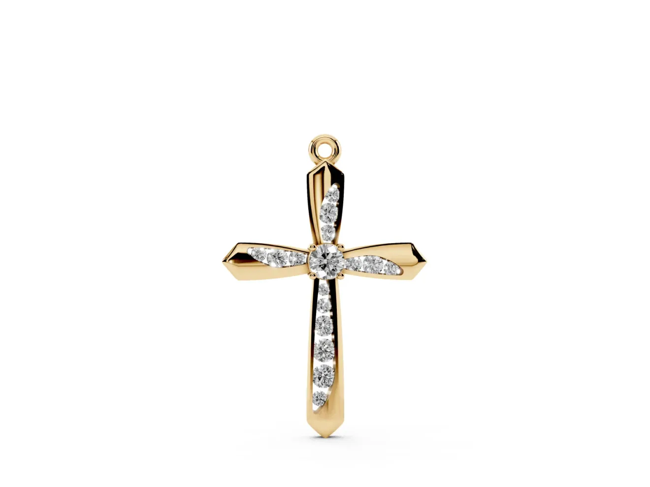 Round Lab-Grown Diamond Pavé Cross Pendant Necklace | Flared Pointed Arms | Yellow Gold