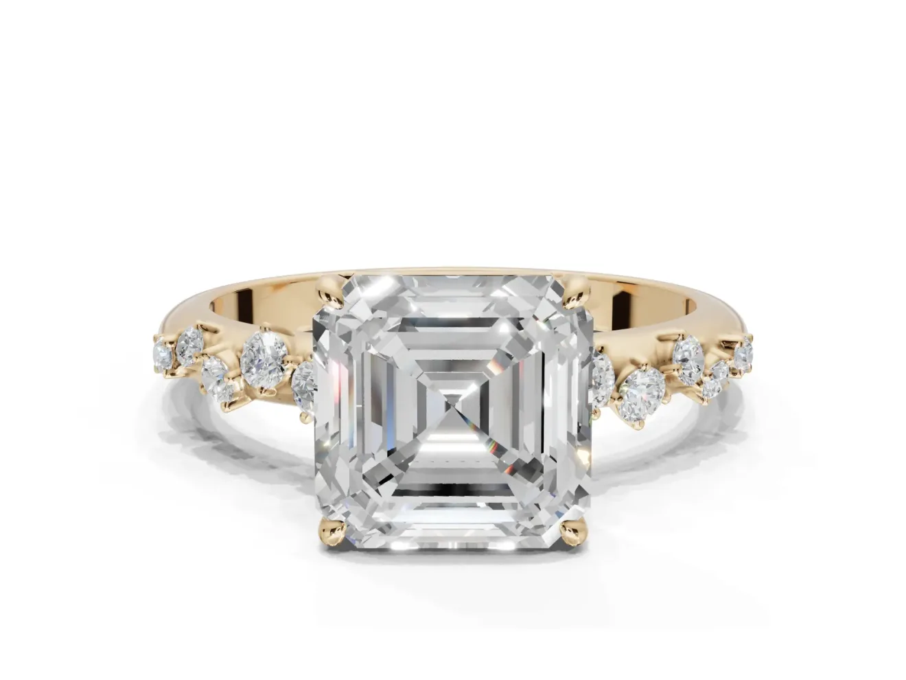 Asscher Cut Solitaire Engagement Ring Setting | Graduated Scattered Accents | Yellow Gold