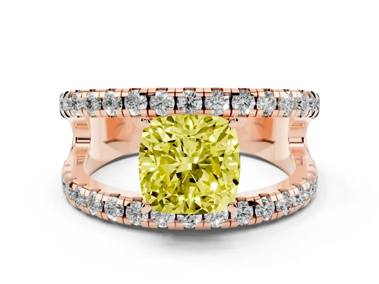 Cushion Cut Pavé Engagement Ring Setting for a Fancy Yellow Lab-Grown Diamond | Rose Gold - Design NV-24679