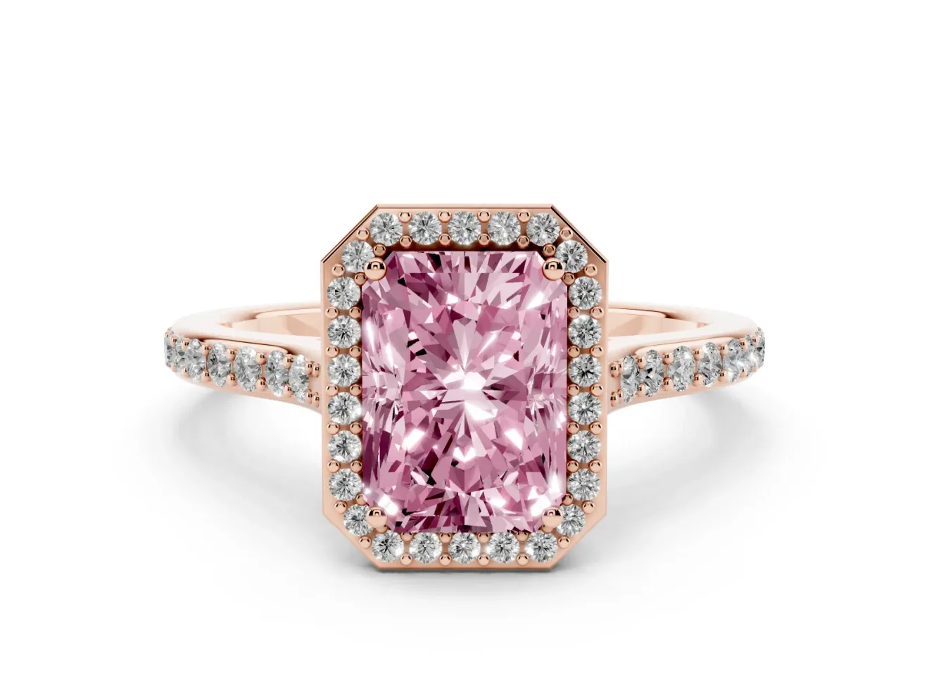 Radiant Cut Halo Engagement Ring Setting for a Fancy Pink Lab-Grown Diamond | Rose Gold - Design NV-24729