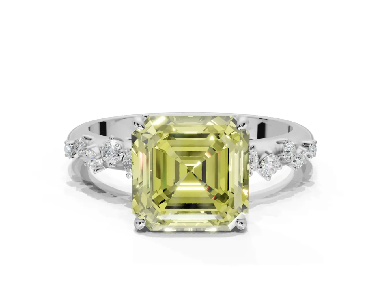 Asscher Cut Graduated Solitaire Engagement Ring Setting for a Fancy Yellow Lab-Grown Diamond | White Gold