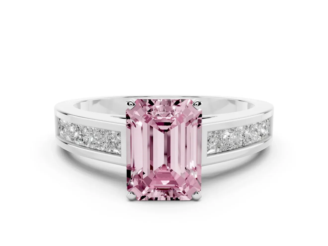 Emerald Cut Channel Engagement Ring Setting for a Fancy Pink Lab-Grown Diamond | Sterling Silver