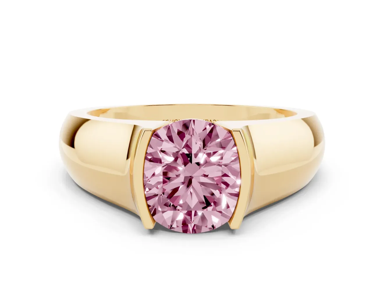 Round Half Bezel Solitaire Engagement Ring Setting for a Fancy Pink Lab-Grown Diamond | Wide Band | Yellow Gold